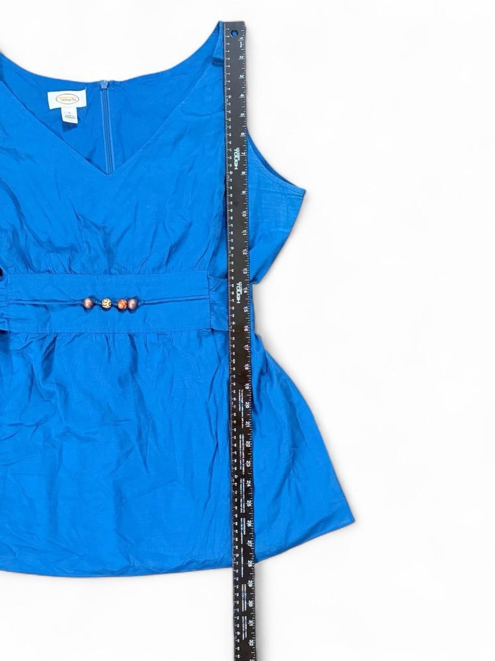 Vintage Y2K Talbots Blue Babydoll Sleeveless Tank Beaded Belt Detail Size L - Picture 5 of 7